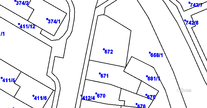 Parcela st. 672 v KÚ Chomutov I, Katastrální mapa