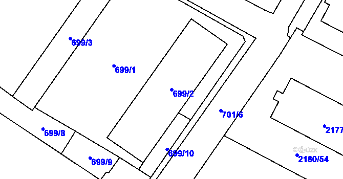Parcela st. 699/2 v KÚ Chomutov I, Katastrální mapa