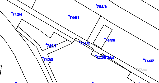 Parcela st. 734/1 v KÚ Chomutov I, Katastrální mapa