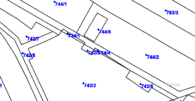 Parcela st. 734/4 v KÚ Chomutov I, Katastrální mapa