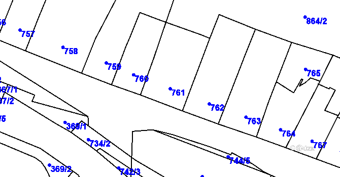 Parcela st. 761 v KÚ Chomutov I, Katastrální mapa