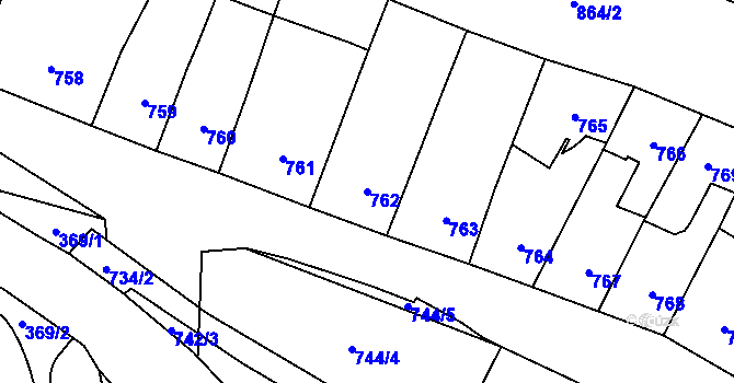 Parcela st. 762 v KÚ Chomutov I, Katastrální mapa