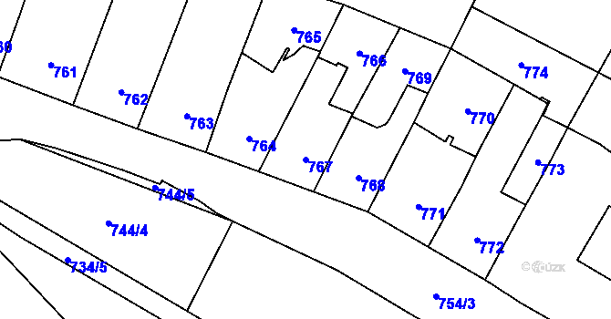 Parcela st. 767 v KÚ Chomutov I, Katastrální mapa