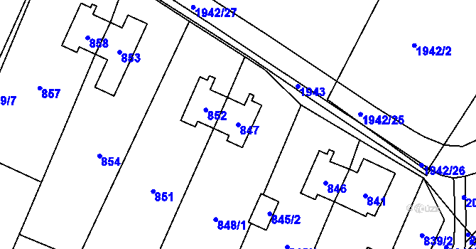 Parcela st. 847 v KÚ Chomutov I, Katastrální mapa