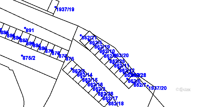 Parcela st. 862/3 v KÚ Chomutov I, Katastrální mapa