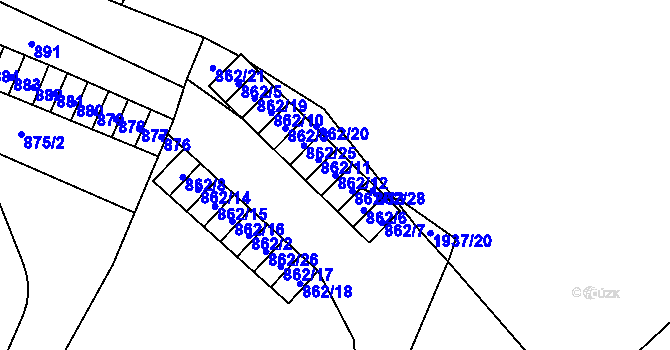 Parcela st. 862/12 v KÚ Chomutov I, Katastrální mapa