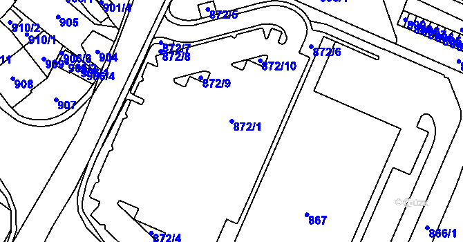 Parcela st. 872/1 v KÚ Chomutov I, Katastrální mapa