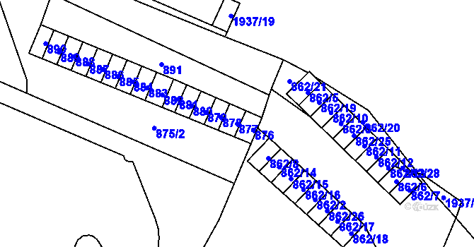 Parcela st. 877 v KÚ Chomutov I, Katastrální mapa