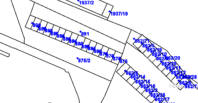 Parcela st. 879 v KÚ Chomutov I, Katastrální mapa