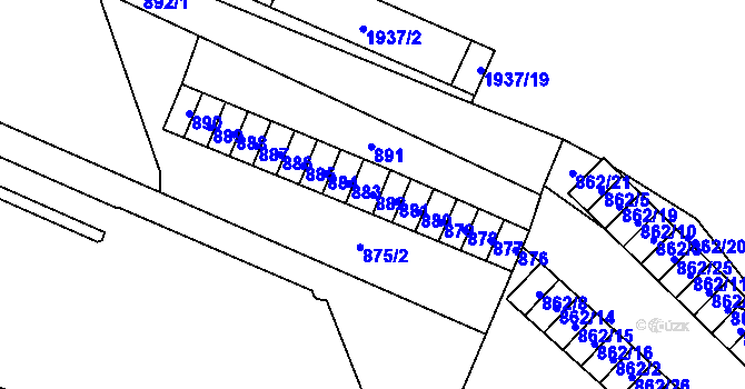 Parcela st. 882 v KÚ Chomutov I, Katastrální mapa