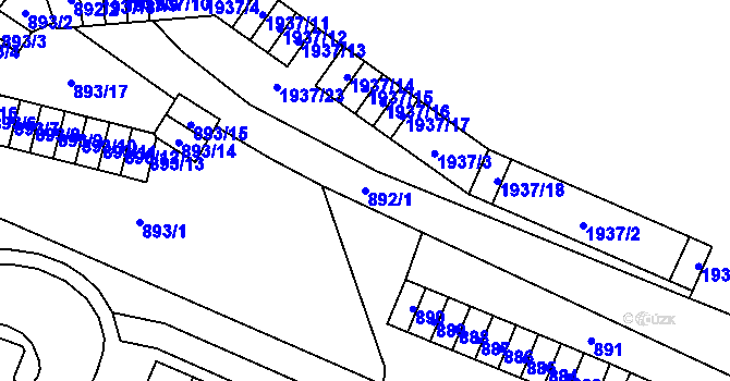 Parcela st. 892/1 v KÚ Chomutov I, Katastrální mapa