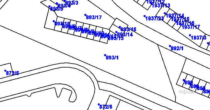 Parcela st. 893/1 v KÚ Chomutov I, Katastrální mapa