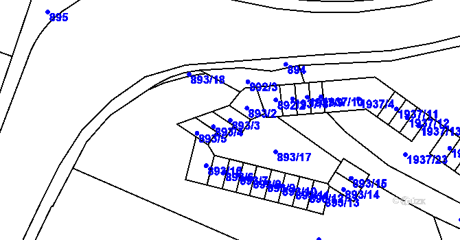 Parcela st. 893/3 v KÚ Chomutov I, Katastrální mapa