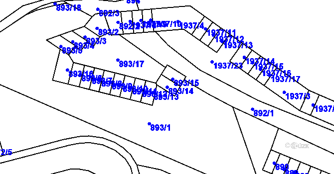 Parcela st. 893/14 v KÚ Chomutov I, Katastrální mapa