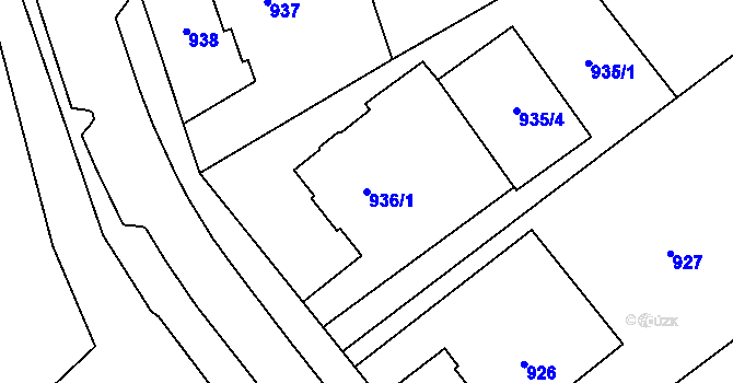 Parcela st. 936/1 v KÚ Chomutov I, Katastrální mapa