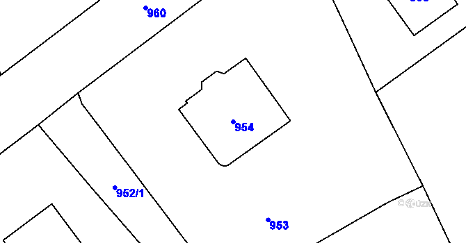 Parcela st. 954 v KÚ Chomutov I, Katastrální mapa