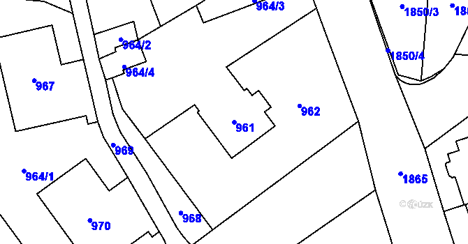 Parcela st. 961 v KÚ Chomutov I, Katastrální mapa