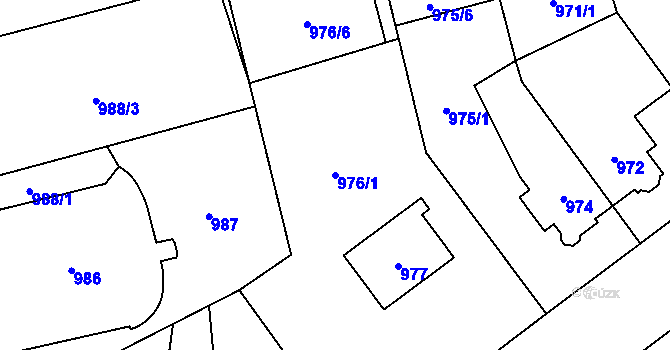 Parcela st. 976/1 v KÚ Chomutov I, Katastrální mapa