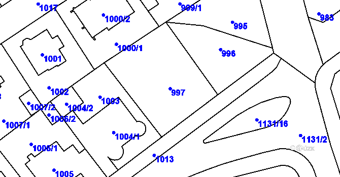 Parcela st. 997 v KÚ Chomutov I, Katastrální mapa