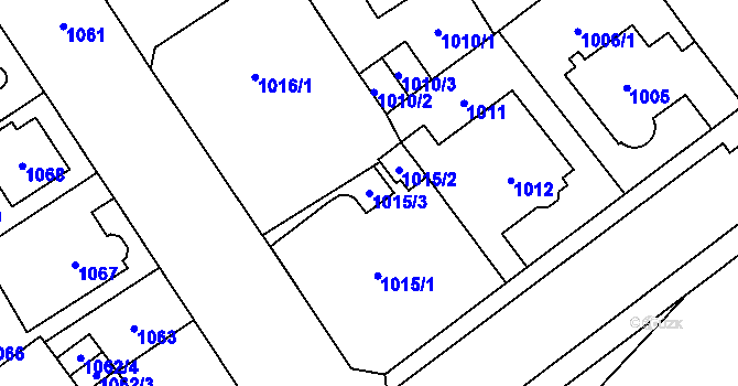 Parcela st. 1015/3 v KÚ Chomutov I, Katastrální mapa
