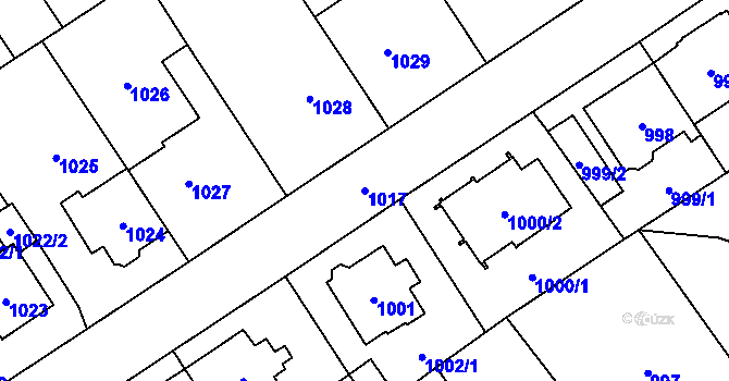 Parcela st. 1017 v KÚ Chomutov I, Katastrální mapa