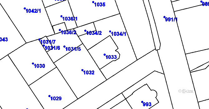Parcela st. 1033 v KÚ Chomutov I, Katastrální mapa
