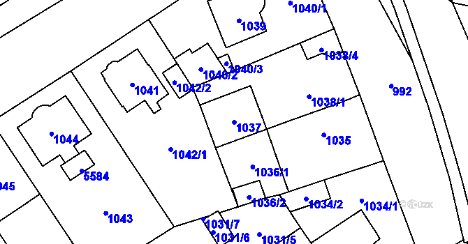Parcela st. 1037 v KÚ Chomutov I, Katastrální mapa