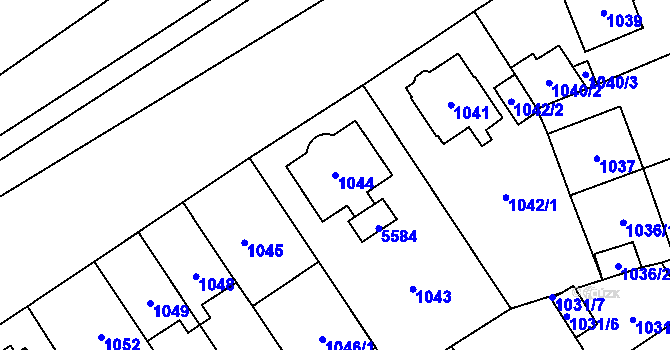 Parcela st. 1044 v KÚ Chomutov I, Katastrální mapa