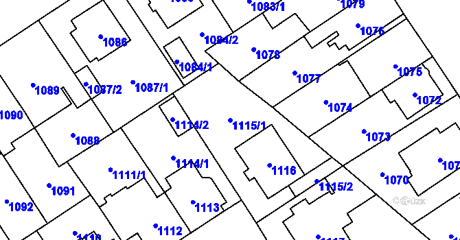 Parcela st. 1115/1 v KÚ Chomutov I, Katastrální mapa