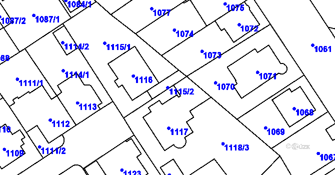 Parcela st. 1115/2 v KÚ Chomutov I, Katastrální mapa