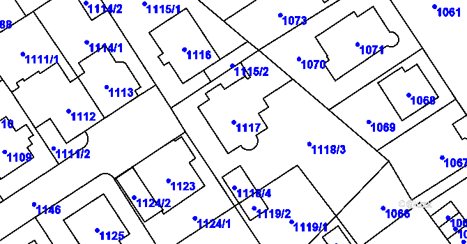 Parcela st. 1117 v KÚ Chomutov I, Katastrální mapa