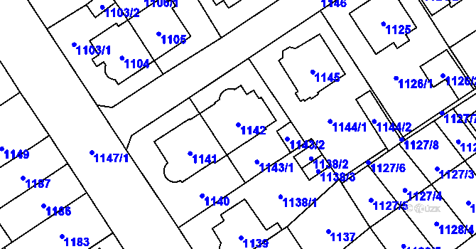 Parcela st. 1142 v KÚ Chomutov I, Katastrální mapa