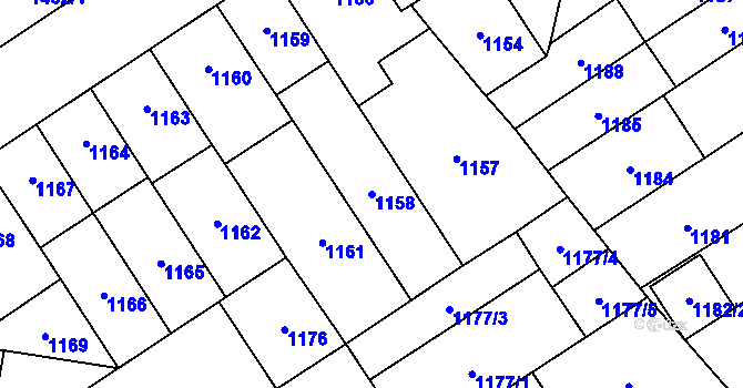 Parcela st. 1158 v KÚ Chomutov I, Katastrální mapa