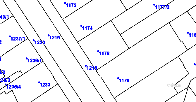 Parcela st. 1178 v KÚ Chomutov I, Katastrální mapa