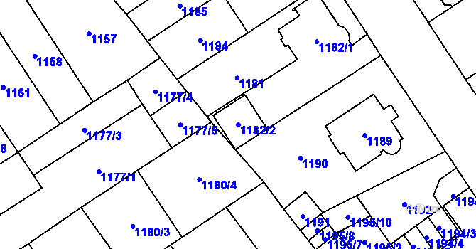 Parcela st. 1182/2 v KÚ Chomutov I, Katastrální mapa
