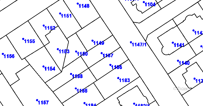 Parcela st. 1187 v KÚ Chomutov I, Katastrální mapa