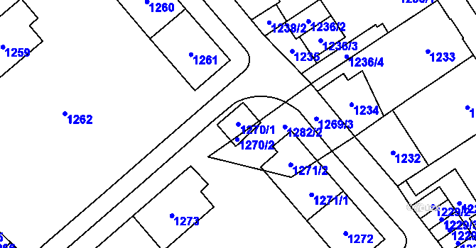 Parcela st. 1270/1 v KÚ Chomutov I, Katastrální mapa