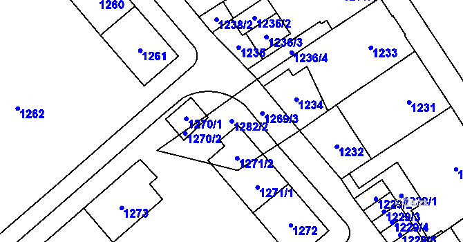Parcela st. 1282/2 v KÚ Chomutov I, Katastrální mapa