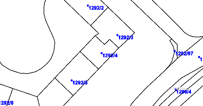 Parcela st. 1292/4 v KÚ Chomutov I, Katastrální mapa