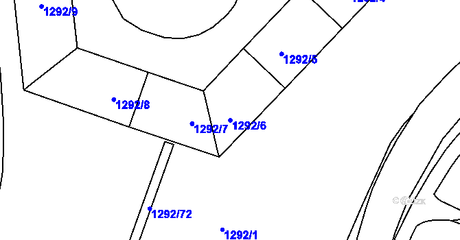 Parcela st. 1292/6 v KÚ Chomutov I, Katastrální mapa