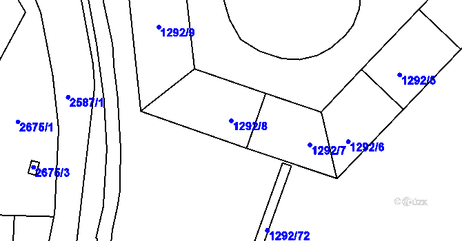 Parcela st. 1292/8 v KÚ Chomutov I, Katastrální mapa