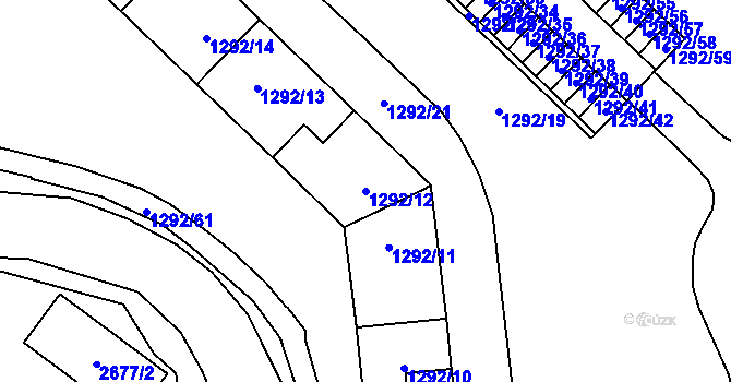 Parcela st. 1292/12 v KÚ Chomutov I, Katastrální mapa