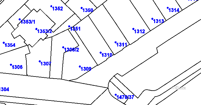 Parcela st. 1310 v KÚ Chomutov I, Katastrální mapa