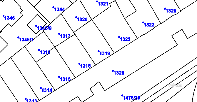 Parcela st. 1319 v KÚ Chomutov I, Katastrální mapa