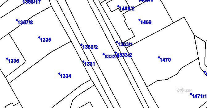 Parcela st. 1332/1 v KÚ Chomutov I, Katastrální mapa