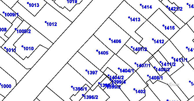 Parcela st. 1405 v KÚ Chomutov I, Katastrální mapa