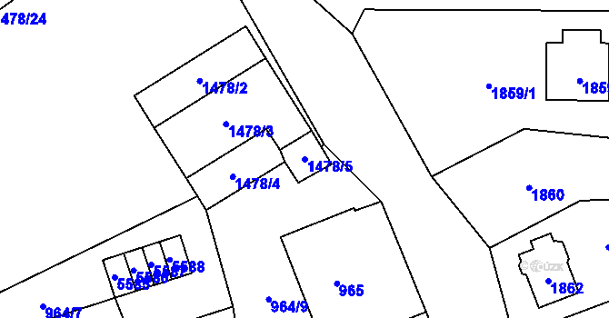 Parcela st. 1478/5 v KÚ Chomutov I, Katastrální mapa