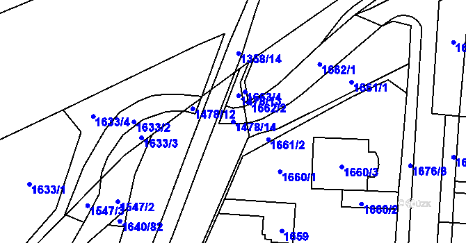 Parcela st. 1478/14 v KÚ Chomutov I, Katastrální mapa