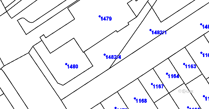 Parcela st. 1482/4 v KÚ Chomutov I, Katastrální mapa