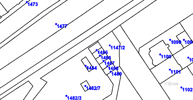 Parcela st. 1485 v KÚ Chomutov I, Katastrální mapa
